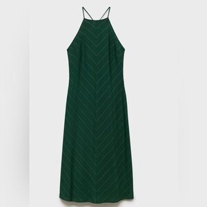 Mango Green Pinstripe Halter Neck Midi Dress